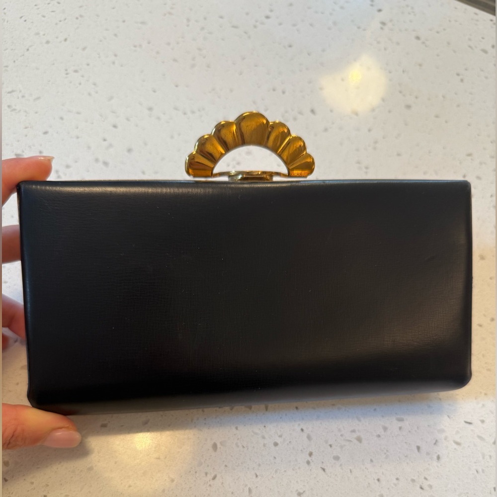 Evans Art Deco Black Leather Purse/Clutch